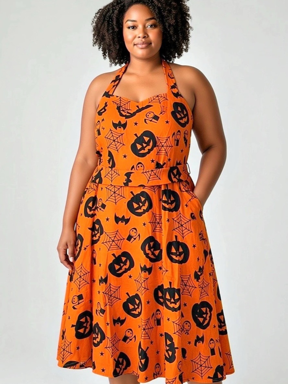 New Tropdess Halloween Pumpkin Midi Dress Size Large Adjustable